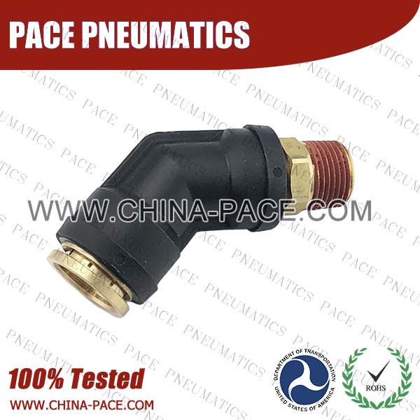 45 Degree Male Elbow Composite DOT Push To Connect Air Brake Fittings, Plastic DOT Push In Air Brake Tube Fittings, DOT Approved Composite Push To Connect Fittings, DOT Fittings, DOT Air Line Fittings, Air Brake Parts